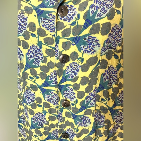 Vtg FLAX Jeanne Engelhart Hawaiian Thinking Tropics Shirt Button Down Green Blue - Picture 4 of 8